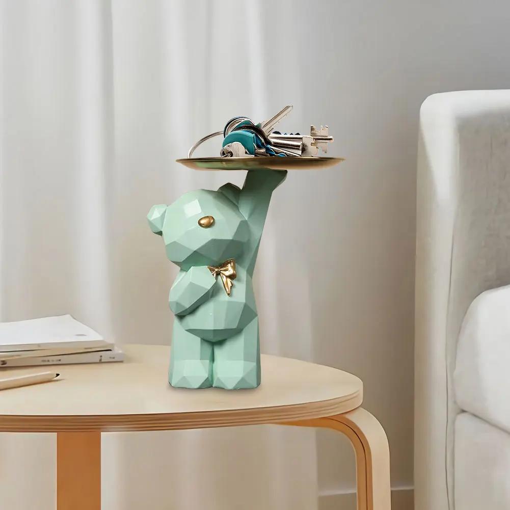 Geometric Bear Key Holder Figurine Entrance Crafts Resin Desk Decoration Candy Sundries Household Supplies for Home Living Room