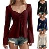 Damska koszulka z dekoltem w serek, z długim rękawem, elegancka, casualowa, kolorowy top