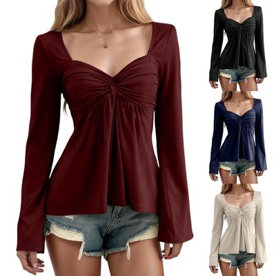 Dames V-hals Lange mouw Elegante Casual T-shirt Kleur Top