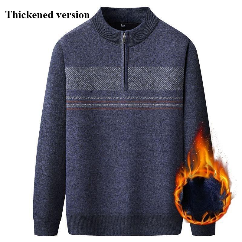 Men's Half-zipper Lapel Sweater Autumn and Winter Thickened Thermal Top Long Sleeves Men Half Zip Stand Collar Fleece Lined Sweater