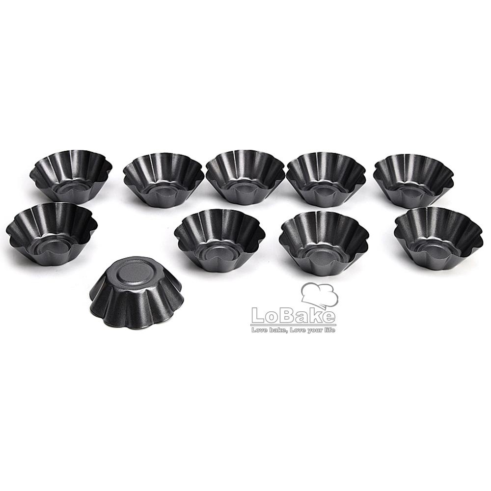 10pcs 2 Styles 8cm Nonstick Fluted Wavy Round Chrysanthemum Shape Hard Heavy Carbon Steel Tart Mold Pudding Molds Tin DIY Baking