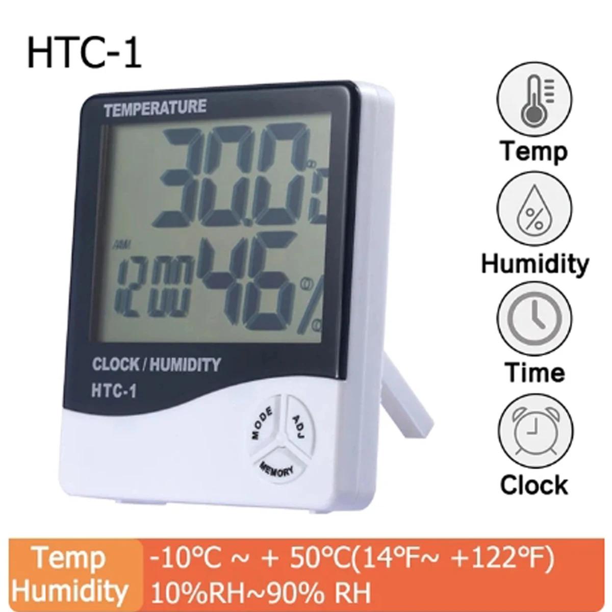 HTC-1 Precision Digital Thermo Hygrometer LCD Weather Station with Clock for Indoor Outdoor Hygrometer Weather Station Clock