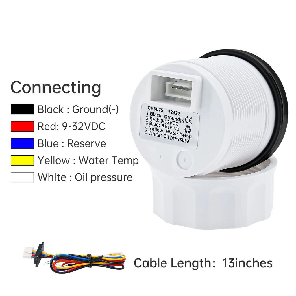 52mm Water Temp+Oil Pressure+Voltmeter with Alarm Waterproof Multi 3 IN 1 Gauge 10Bar Oil Pressure for All Car Boat Yacht 12V24V