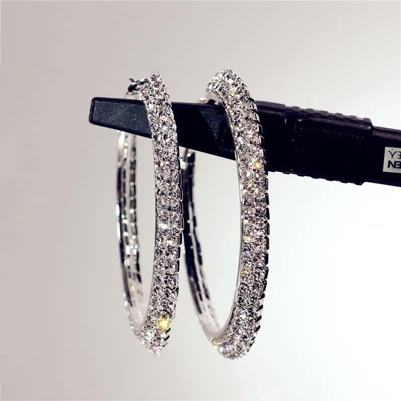 New Trend, Exaggerated Personality, Zircon Earrings, European and American Fashion Street Photos Large Circle Earrings for Women