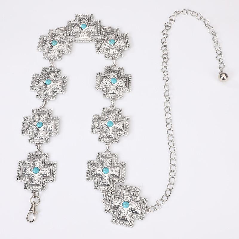 Bohemian Cross Turquoise Waist Chain For Women With Metal And Resin Buckle For Statement Fashion