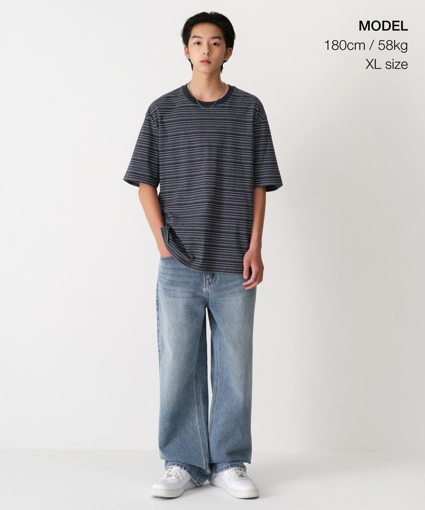 MUSINSA STANDARD Multi-Stripe Relaxed T-Shirt 4 [Navy]