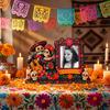 Ozdoba Dia De Los Muertos Den mrtvých Dřevěný fotorámeček, Obrázek Autentická lidová výzdoba Barevný pár kostlivců Stolní držák