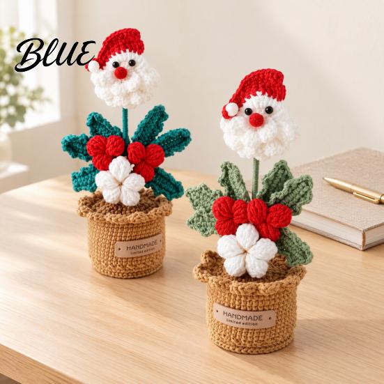 Winter Home Ornaments Crochet Potted Santa Plant Handmade Christmas Ornament Decorative Knitted Plant Gift Flower for Office Desk Bookshelf