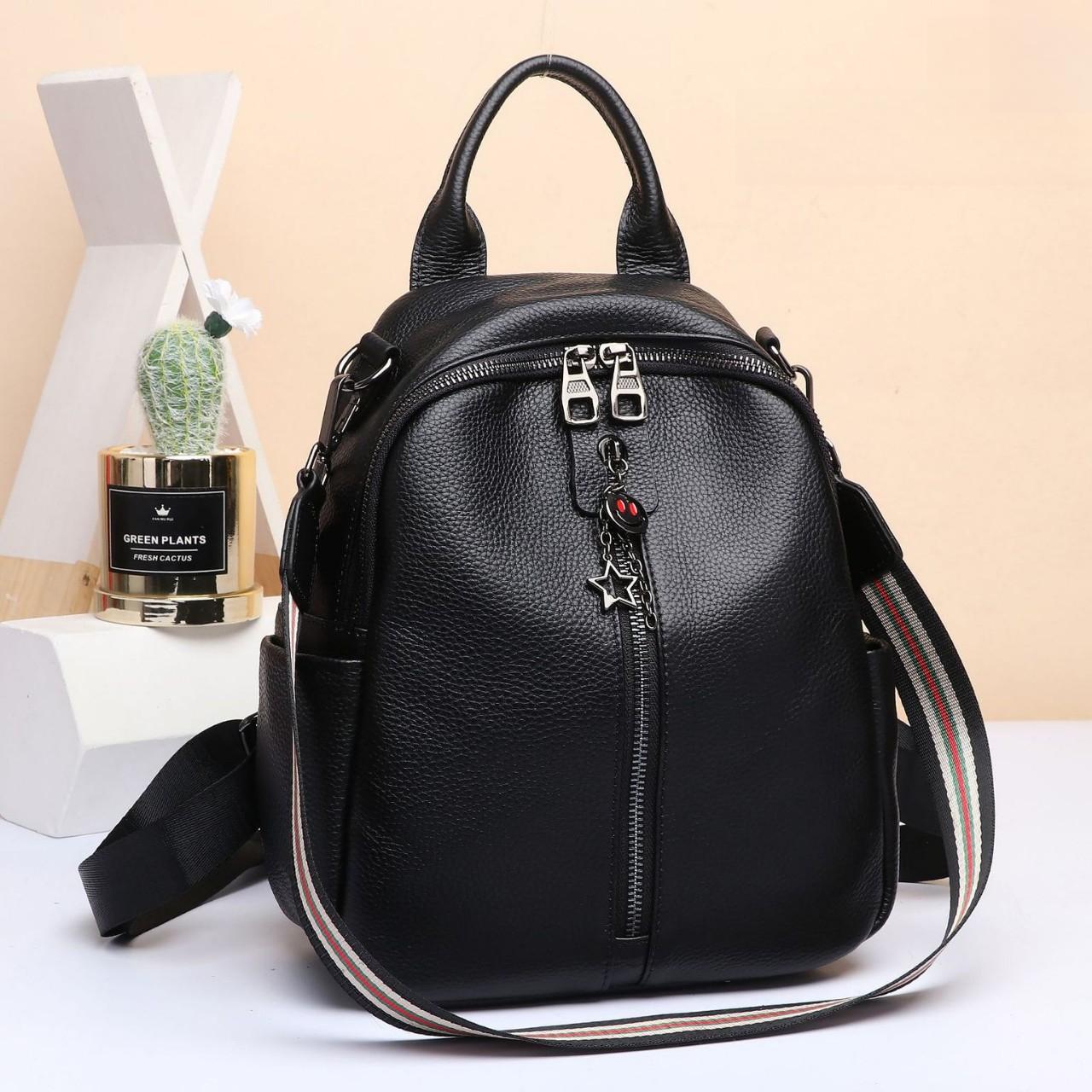 

Женский рюкзак из коровьей кожи, Модный универсальный дорожный школьный рюкзак из мягкой кожи, Кожаная женская сумка двойного назначения чёрный