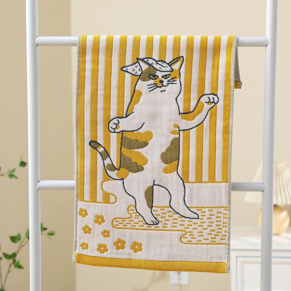 Zhiyang Creative Gauze Infant Face Towels - Naughty Cat Design for Kids' Parties