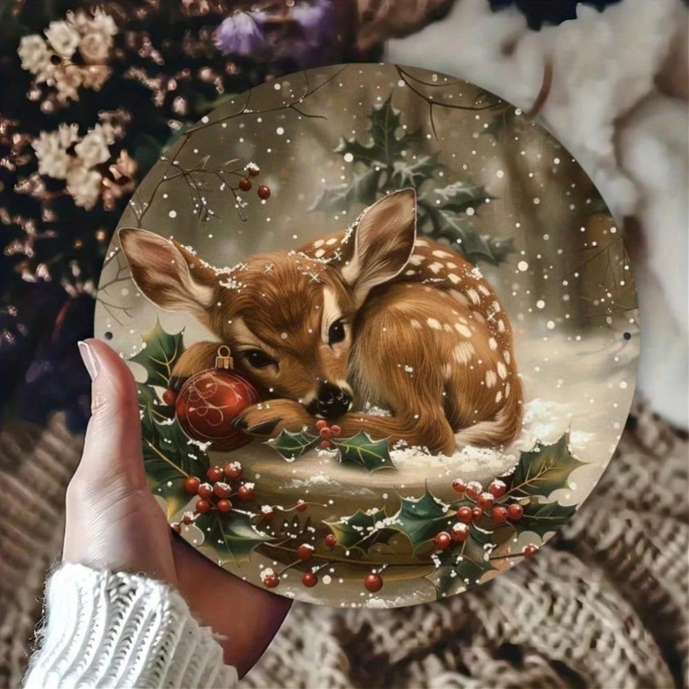 

Vintage Christmas Deer Metal Wall Art Retro Farmhouse Aluminum Sign Home Decor 20x20 різнокольоровий