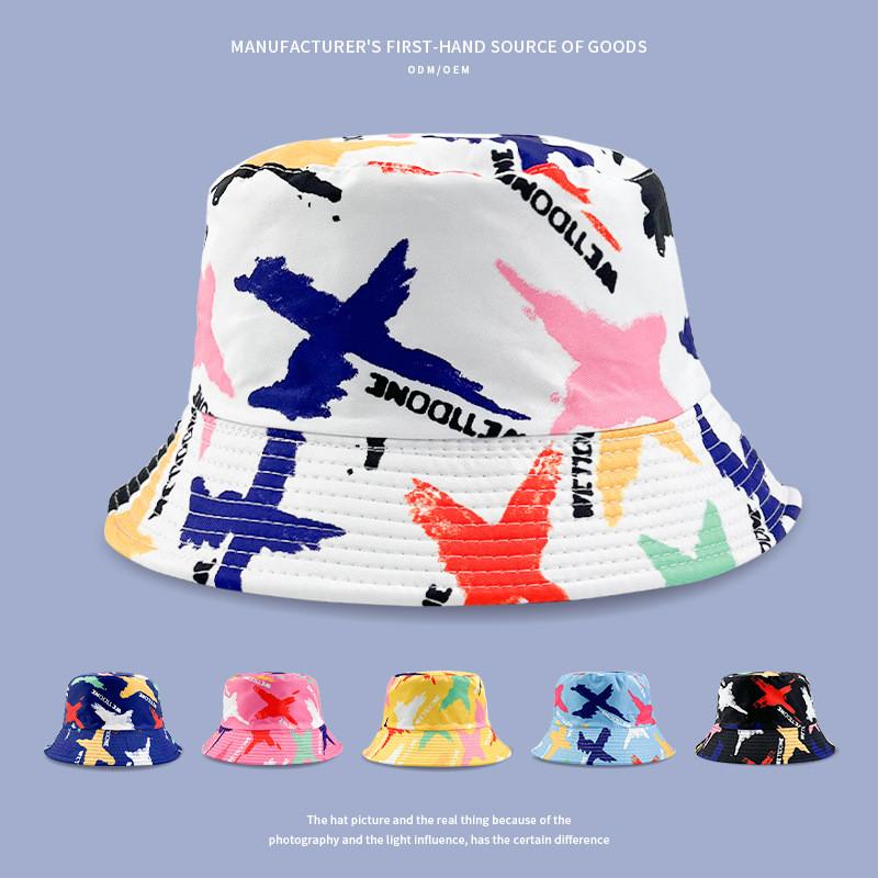 Graffiti Sided Double Fisherman Hat Printed Tie Dye Bucket Cap Sunshade Outdoor
