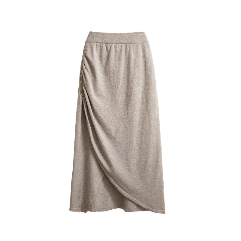 Large Size Womens Winter Latest Fat MM High-end and Stylishable Irregular Slit Mid-length Knitted Skirt