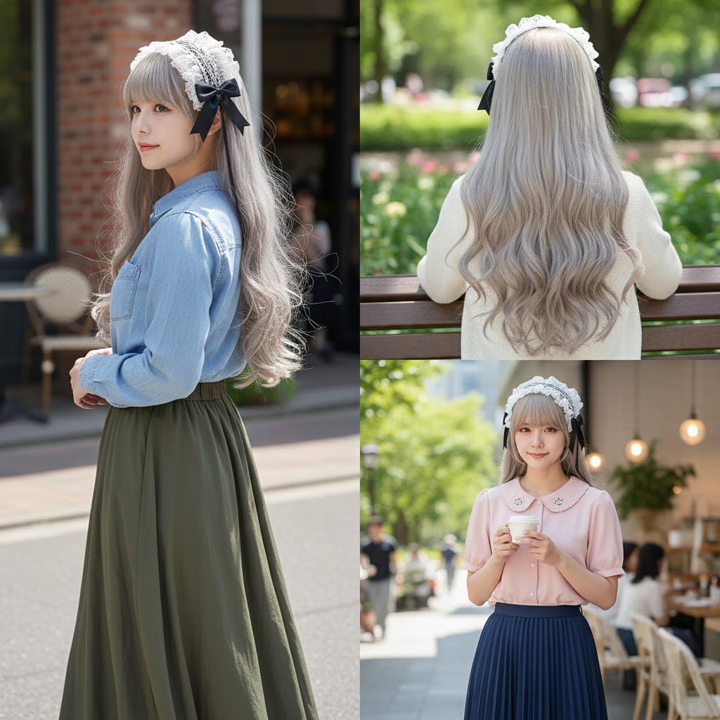 Doll-style Lace & Long Ribbon Head Dress with Rose Charm, Lolita Hair Accessory, Headband with Lace Bow, Moe, Cute, Cosplay, Lolita, Maid Cafe [Used]