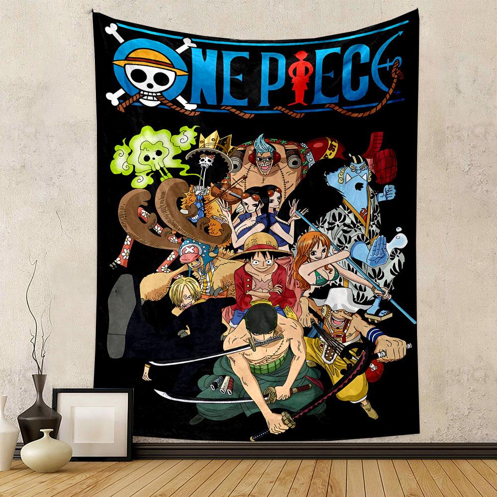 One Piece All Crew Poster Tapestry Wall Hanging, Straw Hat Pirates Group Art, Anime Wall Decor for Bedroom Living Room Dorm