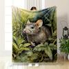 Realistic Brown Mouse In Green Foliage Flannel Blanket for Bedroom Living Room Sofa and Nap