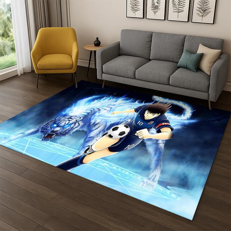 Anime Captain Tsubasa Soccer Cartoon Carpet Rug for Bedroom Living Room Sofa Doormat Home Decor,Kid Game Area Rug Non-slip Gift
