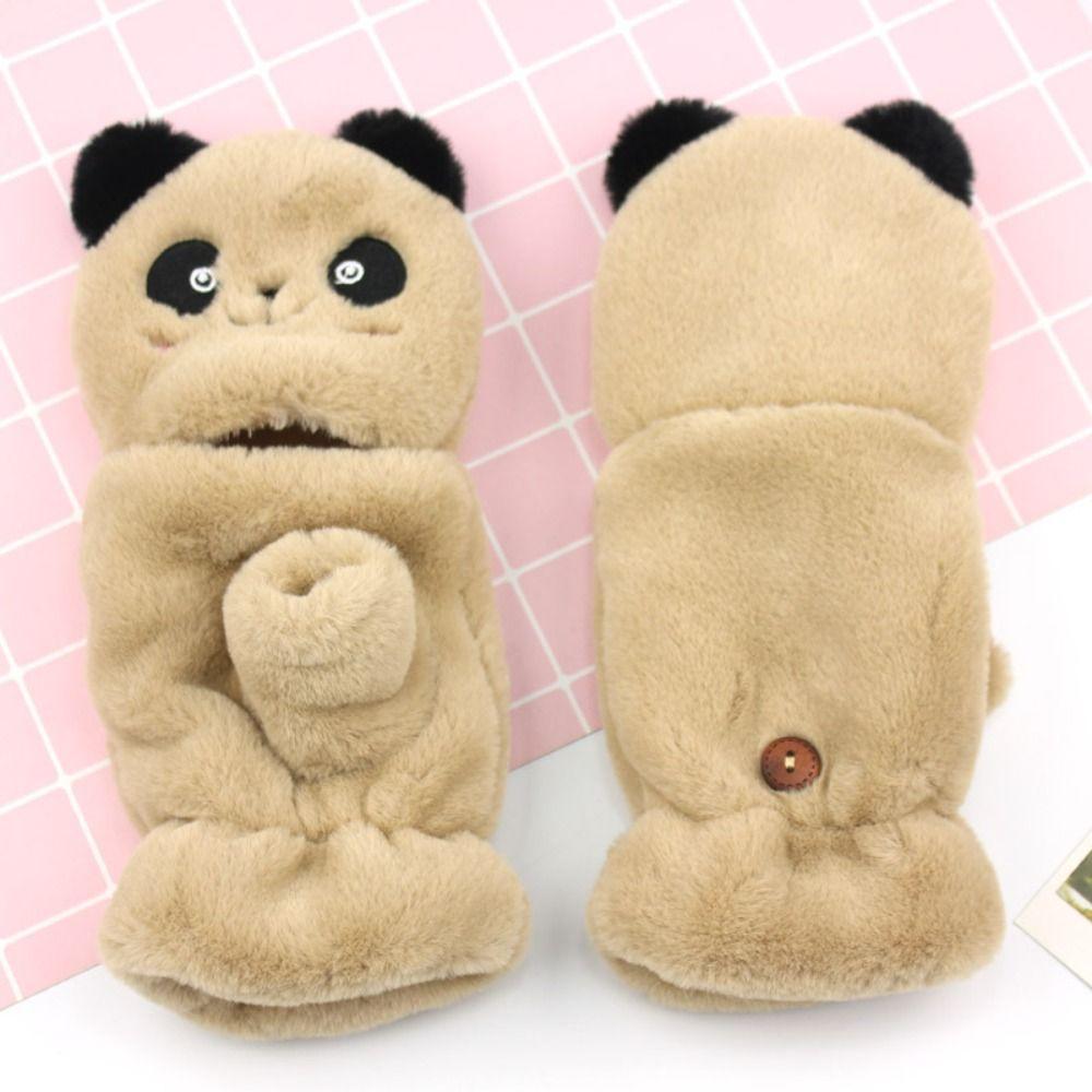 Cute Panda Flip Half Finger Gloves Imitation Rabbit Hair Warm Gloves Warm Mittens
