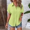 Womens Button Down Shirts Short Sleeve Casual Collared Shirt Loose Blouses Solid Color Tops With Pocket