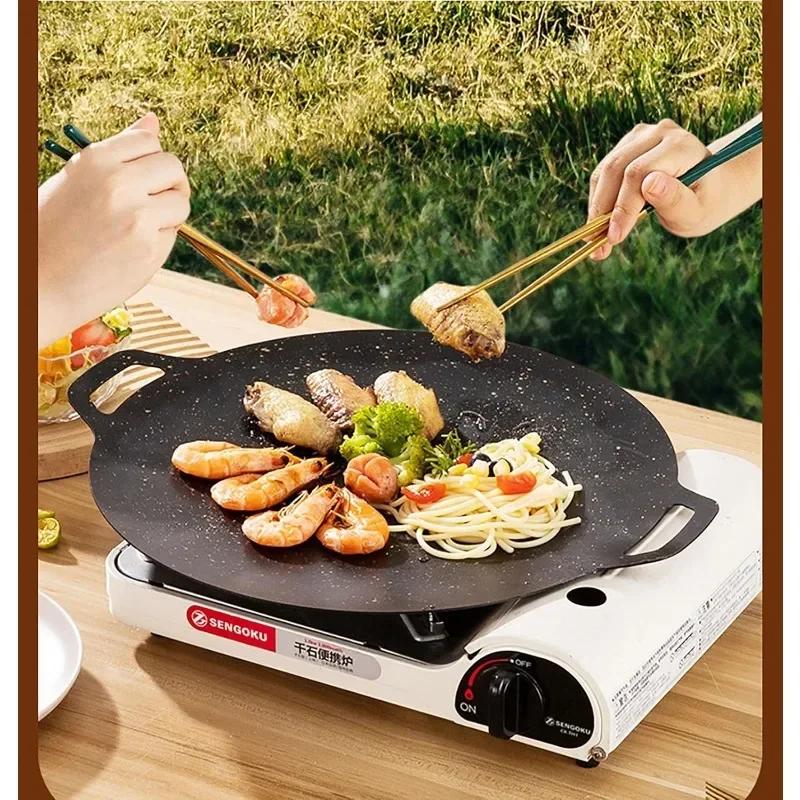 BBQ Hrnec Multifunkční Grilovací Železná Deska Korejský Gril na Barbecue Grilovací Pánev Yakiniku Korejská Grilovací Pánev Venkovní Přenosný Indukční Vařič wok
