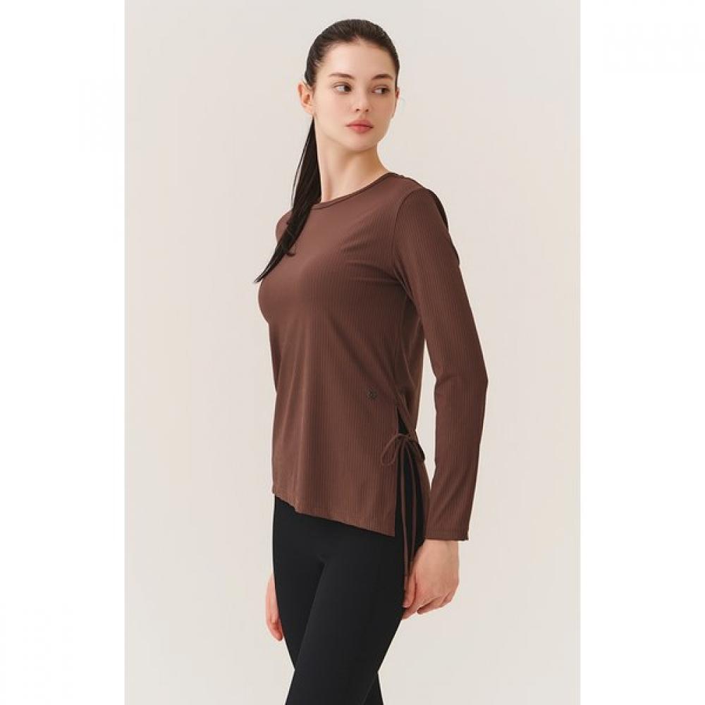 Huit Women S Collagen Modal aSymmetrical Ribbon Slit Long Sleeve Tee Htwtl5k07t