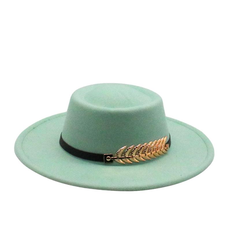 Female Autumn And Winter British Retro Top Hat Jazz Hat French Socialite Hepburn Style Belt Buckle Tweed Wide Brim Flat Top Hat