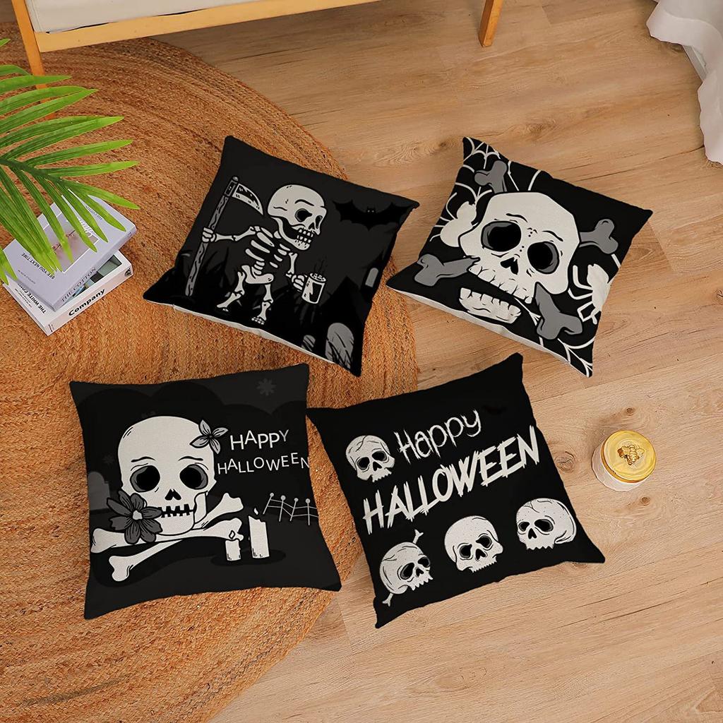 New Funny Skull Print Pillowcase Halloween Home Sofa Decoration Cushion Cover Bedside Pillow