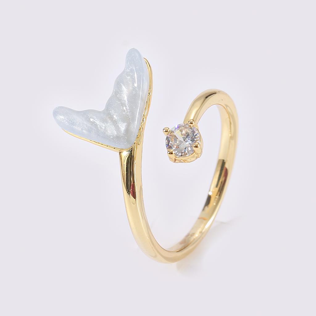 1Pcs Elegant White Mermaid Tail Ring Golden Open Design Zircon Decor Sweet Women Fashion Wedding Party Jewelry Gift