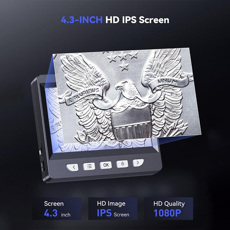 Ψηφιακό Μικροσκόπιο, Μικροσκόπιο Κερμάτων με Φως Ρυθμιζόμενης Φωτεινότητας 4.3" Οθόνη LCD HD, Μεγέθυνση 1000X Προβολή σε PC, Συμβατό με MacOS & Windows