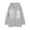 Women's Dragon Print Zipper Hoodie, 2025 European & American Trendy Loose Fleece Jacket