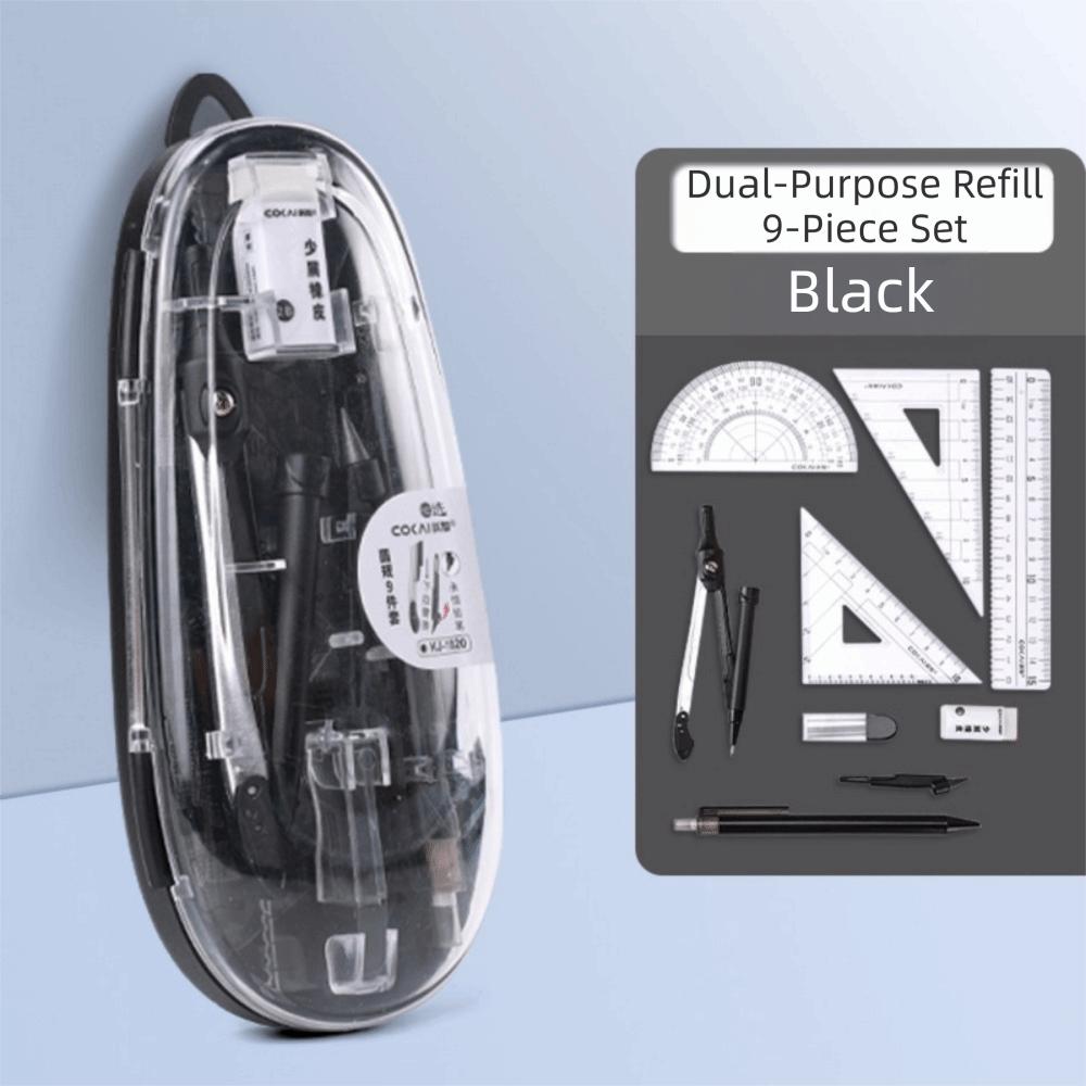 9Pcs/Set Protractor Multi-Function Ruler Set Transparent Ruler Set School Student Supplies чёрный