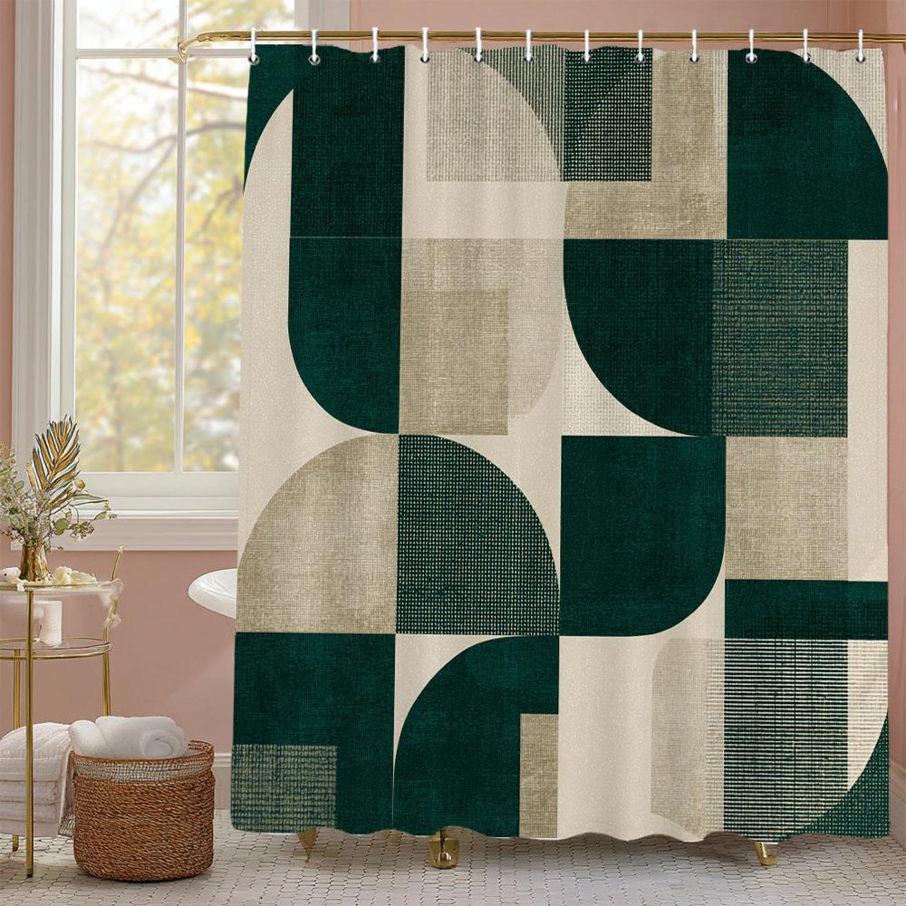 Modern Geometric Half Circle Graphic Shower Curtain, Bathroom Decorative Shower Curtain, Waterproof Shower Curtain With Hooks