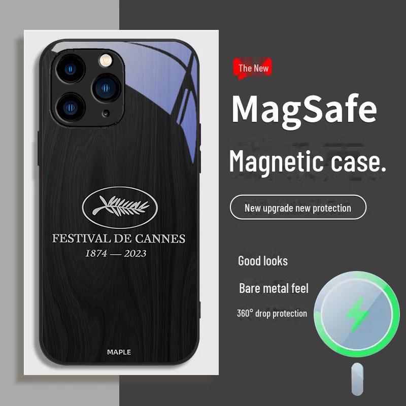 Suitable Apple iPhone 13, 12 Mini, 11, 14/15 Silver Cannes Wood Grain Magnetic Anti-Drop Case