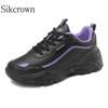 Women Shoes Casual Sport Platform Lady Sneaker Black Thick Sole Leather Big Size 42 Fashion High Quality Flats Walking Platform