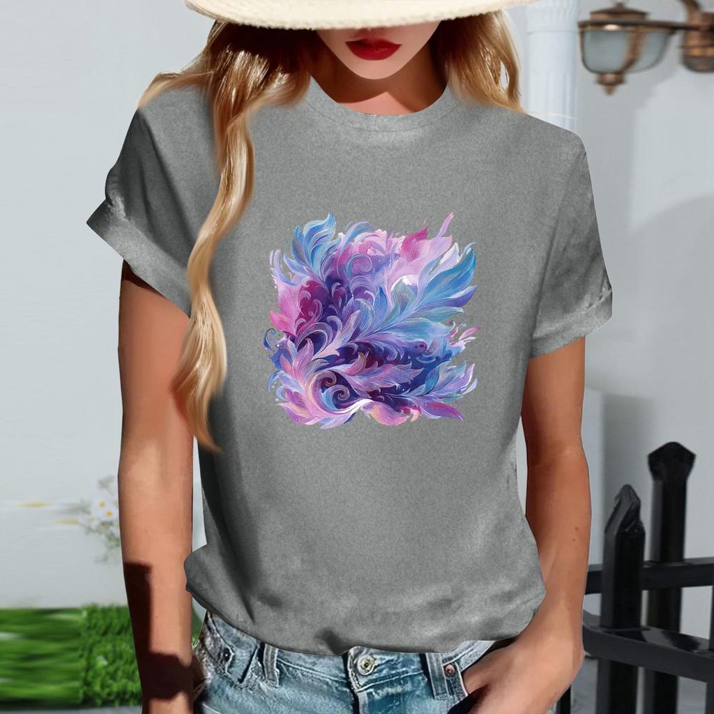 Damernas Mode Rundhalsad Casual Retrotryck Kortärmad T-shirt Topp