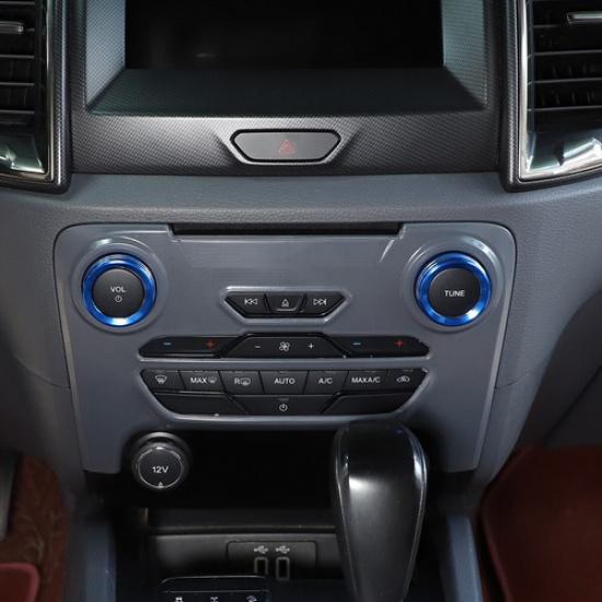 2Pcs Volume CD Switch Knob Ring Cap Cover Trim Blue For Ford Ranger 15-18