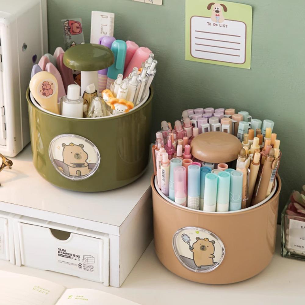Rotatable Capybara Desktop Storage Box 4 Patterns Capybara Stationery Storage Makeup Brush