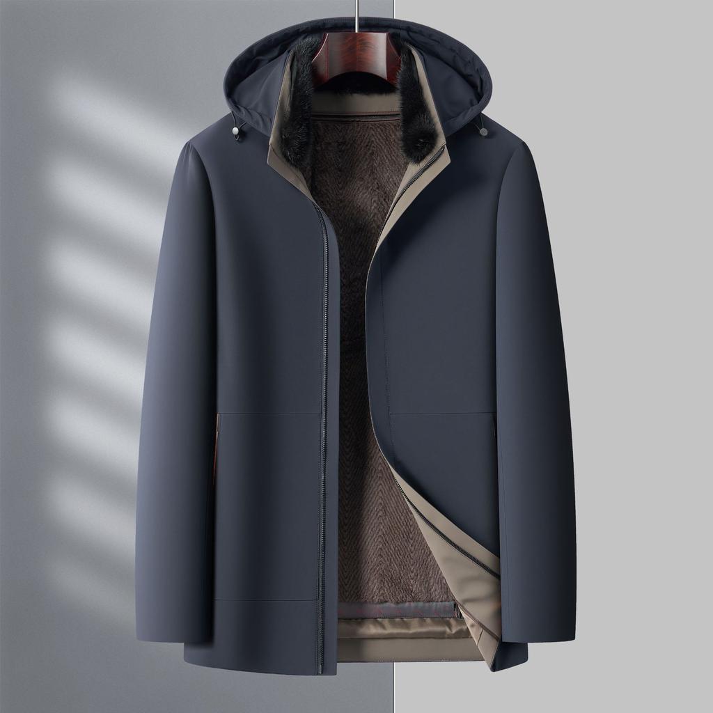 New True Rabbit Fur Winter Down Jacket for Men Thickened Middle-aged and Elderly Dad Can Take Off Parker Elderly Winter Jacket