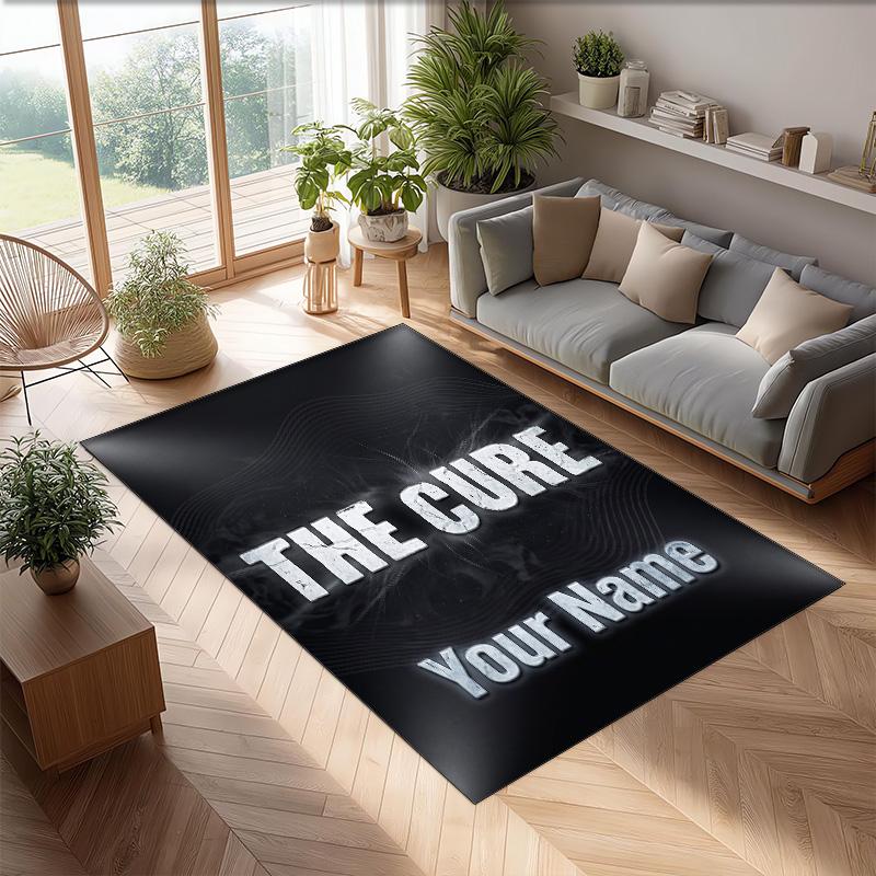 The Cure Crystal Velvet Rug, Custom Name Text Personalized Non‑Slip Floor Mat for Home Decor Gift