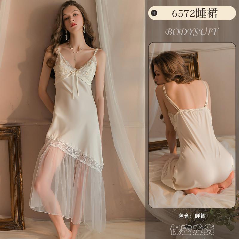 Sex Underwear Women'S Sexy Lace With Chest Pad Suspender Pajamas Perspective Mesh Pure Desire Nightdress Set 6572