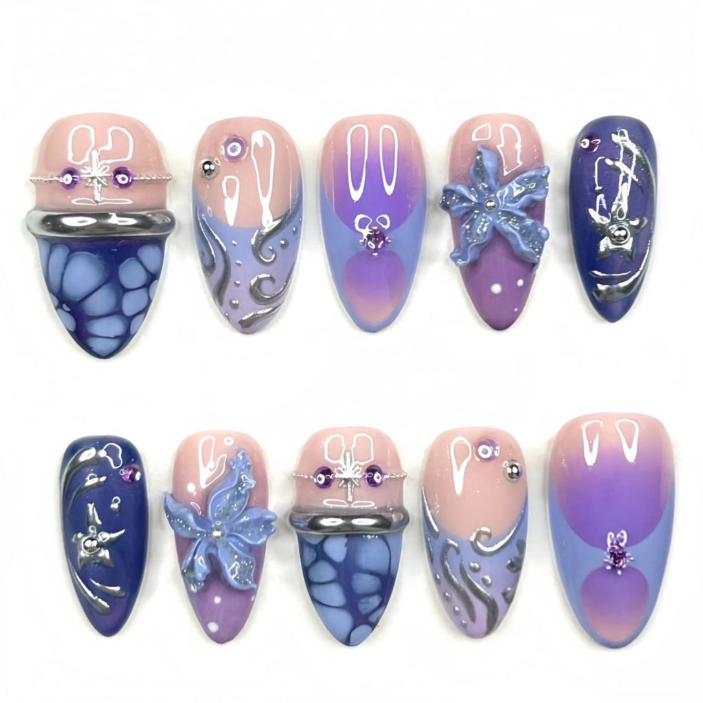 24PCS White Lace French False Nails Simple Black Polka Dots Almond 3D Pink Sweet Flowers Gold Designs Press on Nails Full Cover