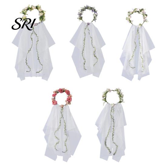 Kids Party Headwear Bridal Veil Lightweight Breathable White Tulle Headband with Bows Flowers Decor Children Versatile Hair Accessory