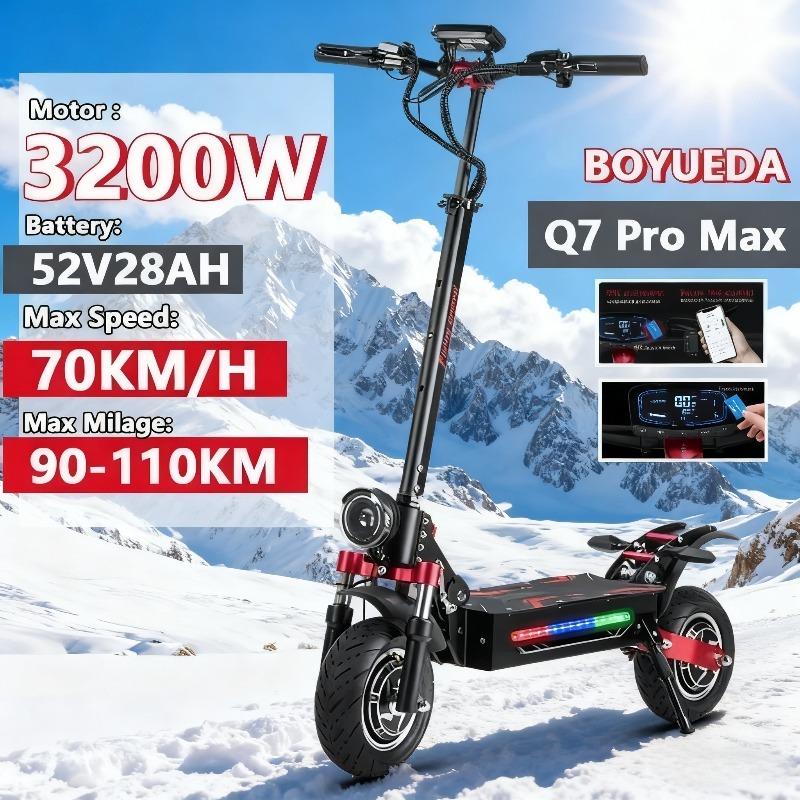 BOYUEDA Q7Pro Max E-Scooter 3200W Dual Motor 52V28AH Battery NFC Activated App Control Escooter Silent Tires Electric Scooter