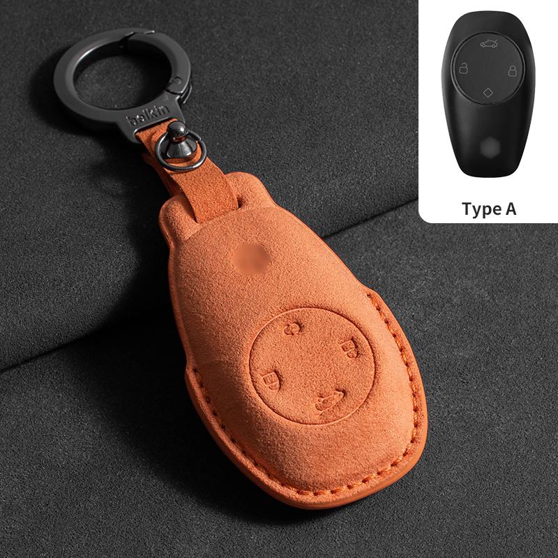 Leather Car Key Case Cover Protector Shell Fob Accessories for Leapmotor T03 S01 C11 Auto Key Shell Fob Protector Suede Keychain