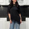 Women's 2026 New Fashion Casual Round Neck Lace Patchwork Solid Color Loose Short Sleeve T-Shirt