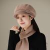 Hat Women's Autumn and Winter Knitted Hat Warm Beret Wool Hat Fashion Fleece Thickened Ear Hat Rabbit Fur Hat