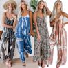 Women's Tie Dye Rompers Spaghetti Strap V-Neck Loose Wide Leg Long Jumpsuit