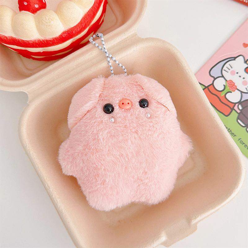 Kawaii Pink Pig Keychain Plush Stuffed Soft Chirping Pig Pendant For School Bag Cartoon Keyring Squeak Rabbit Doll Birthday Gift