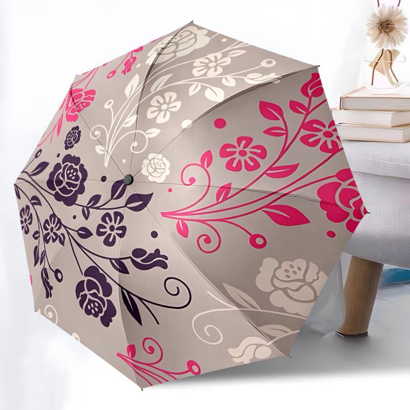 1pc Floral Pattern Automatic Open/Close Umbrella, Compact Travel Umbrella, 8-Rib Sturdy Frame - Ideal Gift for Friends yy251118087