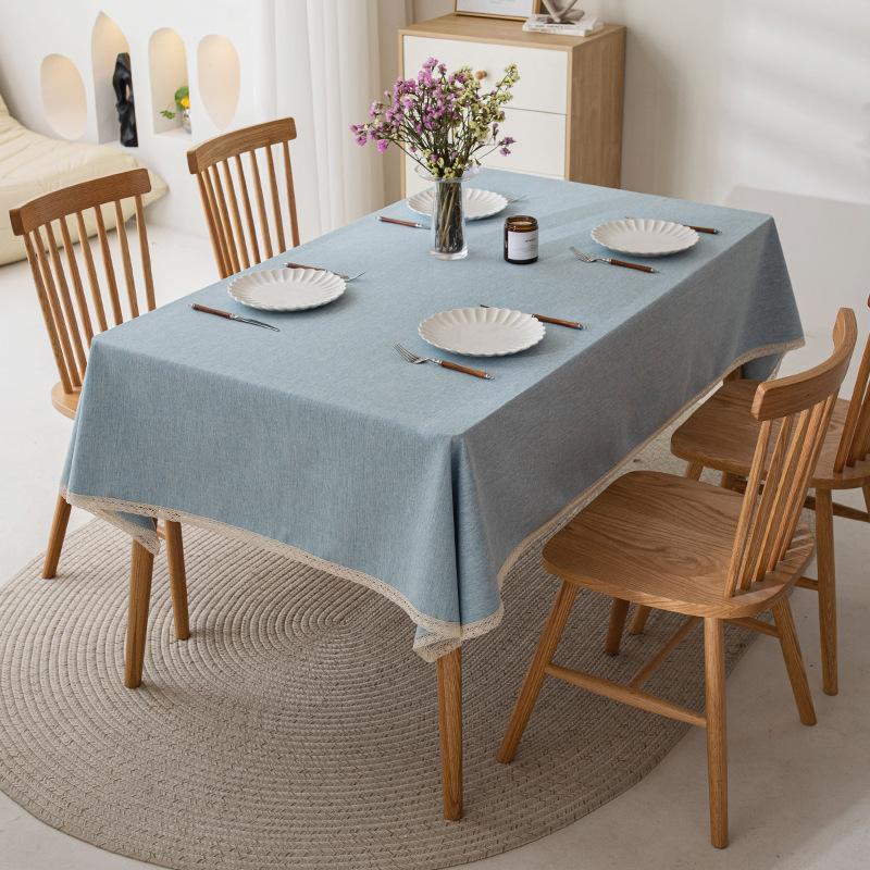 Imitation Cotton And Linen Tablecloth Waterproof And Oil-Proof Leave-In Light Luxury High-End Coffee Table Tablecloth Rectangular Solid Color